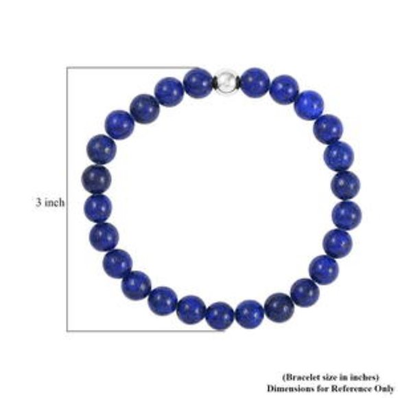 Lapis Lazuli Beaded Stretch Bracelet in Stainless Steel 60.50 ctw is 8 inches - Picture 4 of 6